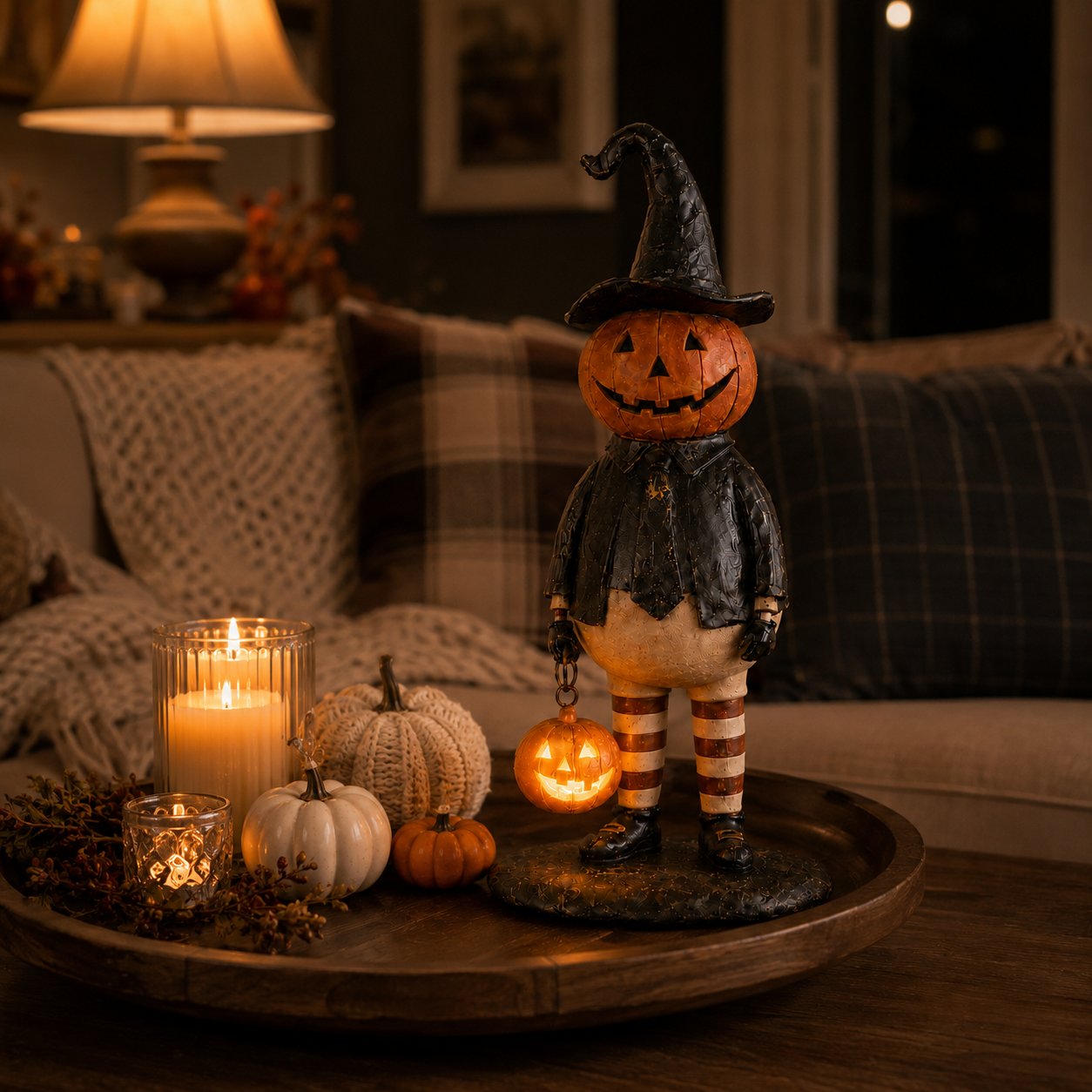 🔥Most Popular in 2026🔥Halloween Pumpkin Head Figurine with Lighted Handheld Pumpkin Lantern