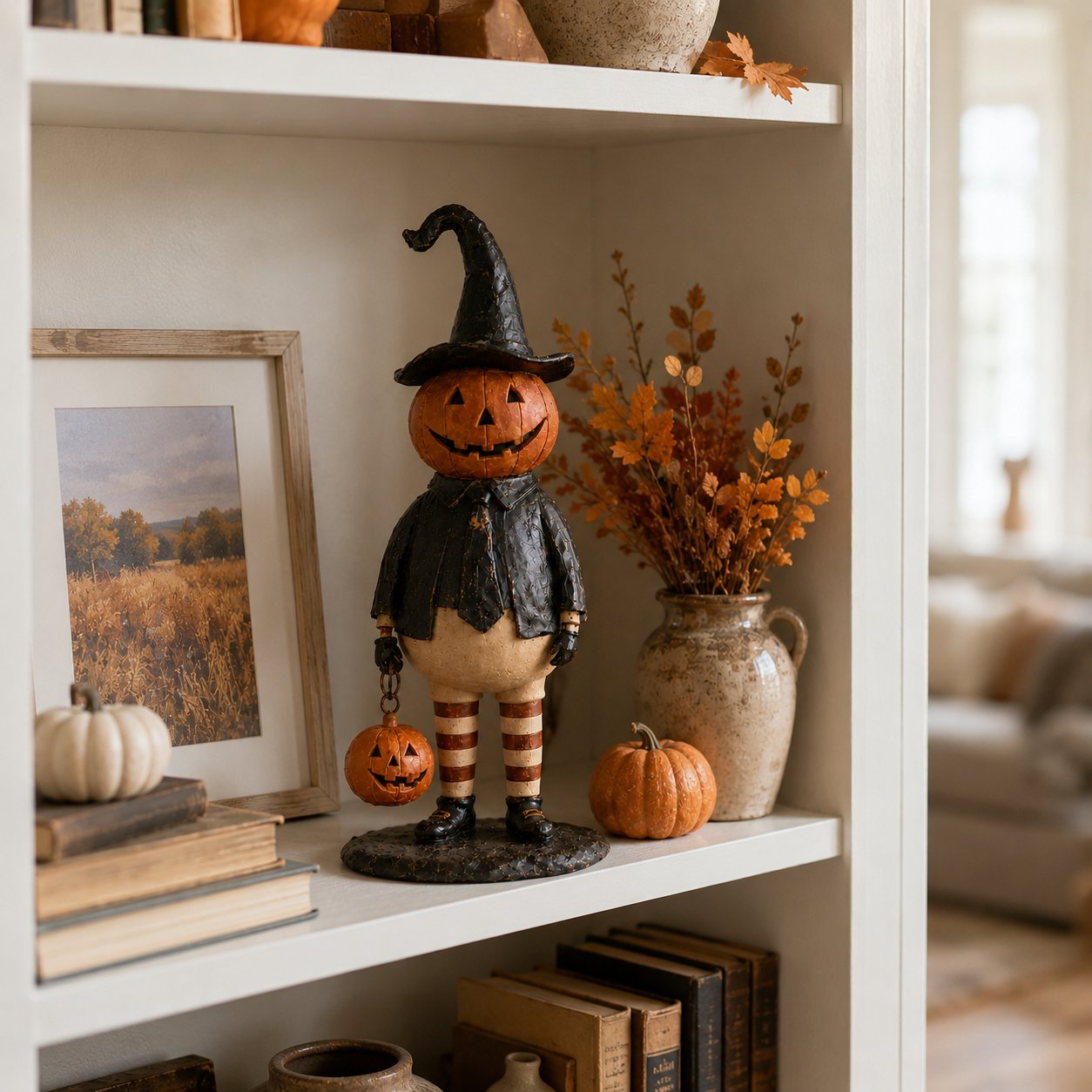 🔥Most Popular in 2026🔥Halloween Pumpkin Head Figurine with Lighted Handheld Pumpkin Lantern