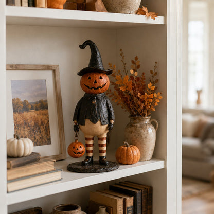 🔥Most Popular in 2026🔥Halloween Pumpkin Head Figurine with Lighted Handheld Pumpkin Lantern