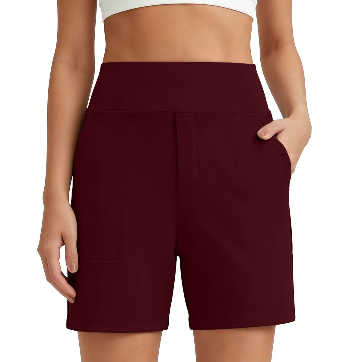 Women's High-Waisted Athletic Bermuda Shorts with Pockets – Running, Yoga, Summer Casual Activewear
