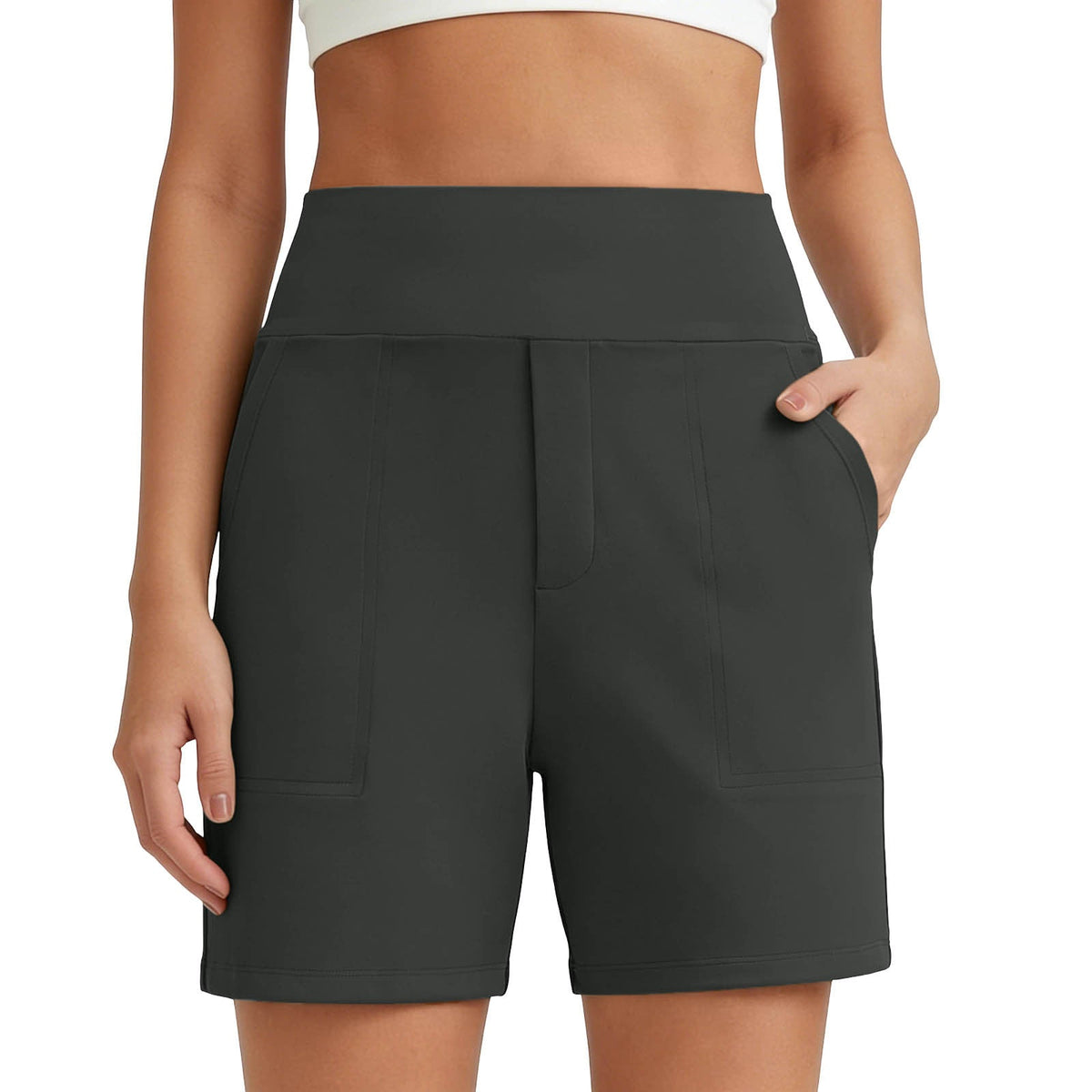 Women's High-Waisted Athletic Bermuda Shorts with Pockets – Running, Yoga, Summer Casual Activewear