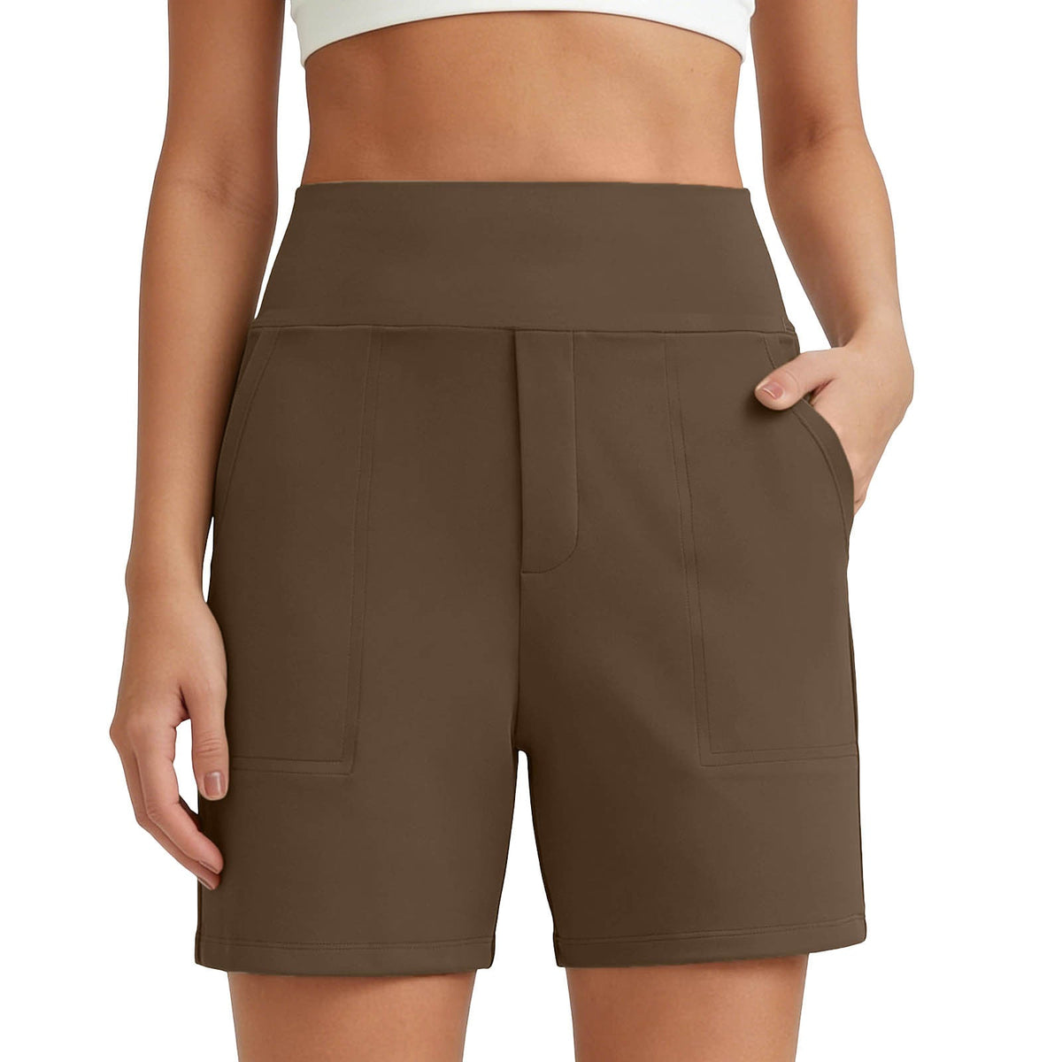 Women's High-Waisted Athletic Bermuda Shorts with Pockets – Running, Yoga, Summer Casual Activewear