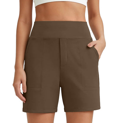 Women's High-Waisted Athletic Bermuda Shorts with Pockets – Running, Yoga, Summer Casual Activewear