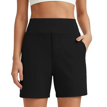 Women's High-Waisted Athletic Bermuda Shorts with Pockets – Running, Yoga, Summer Casual Activewear