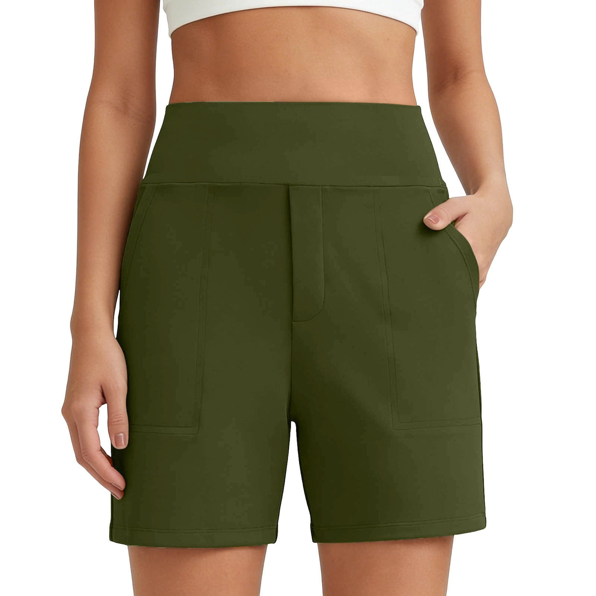 Women's High-Waisted Athletic Bermuda Shorts with Pockets – Running, Yoga, Summer Casual Activewear