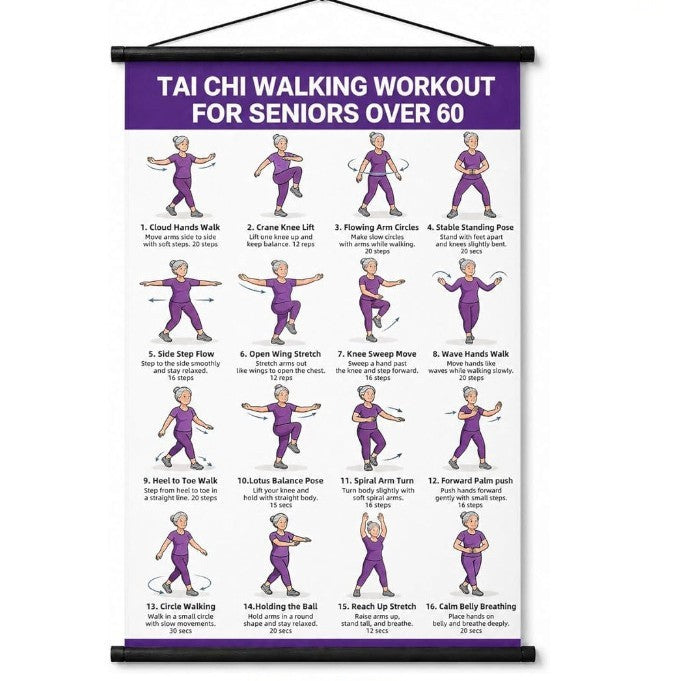 🔥Most Popular in 2026🔥Chair Tai Chi Workout Poster for Seniors – 16 Seated Exercises for Balance & Flexibility (16×24 in)