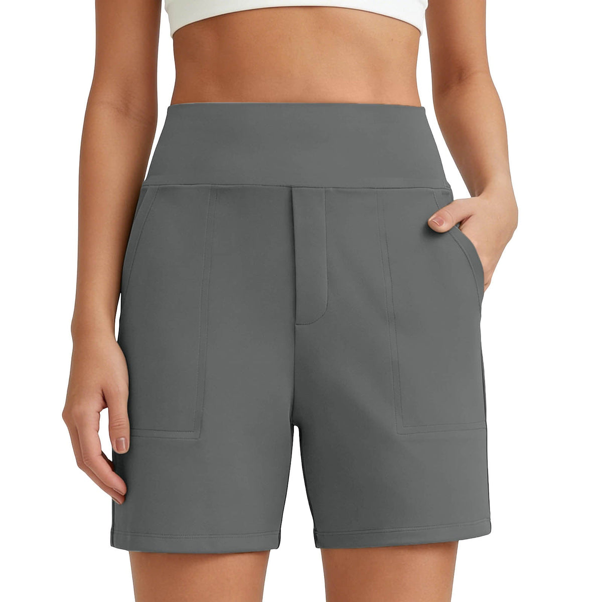 Women's High-Waisted Athletic Bermuda Shorts with Pockets – Running, Yoga, Summer Casual Activewear