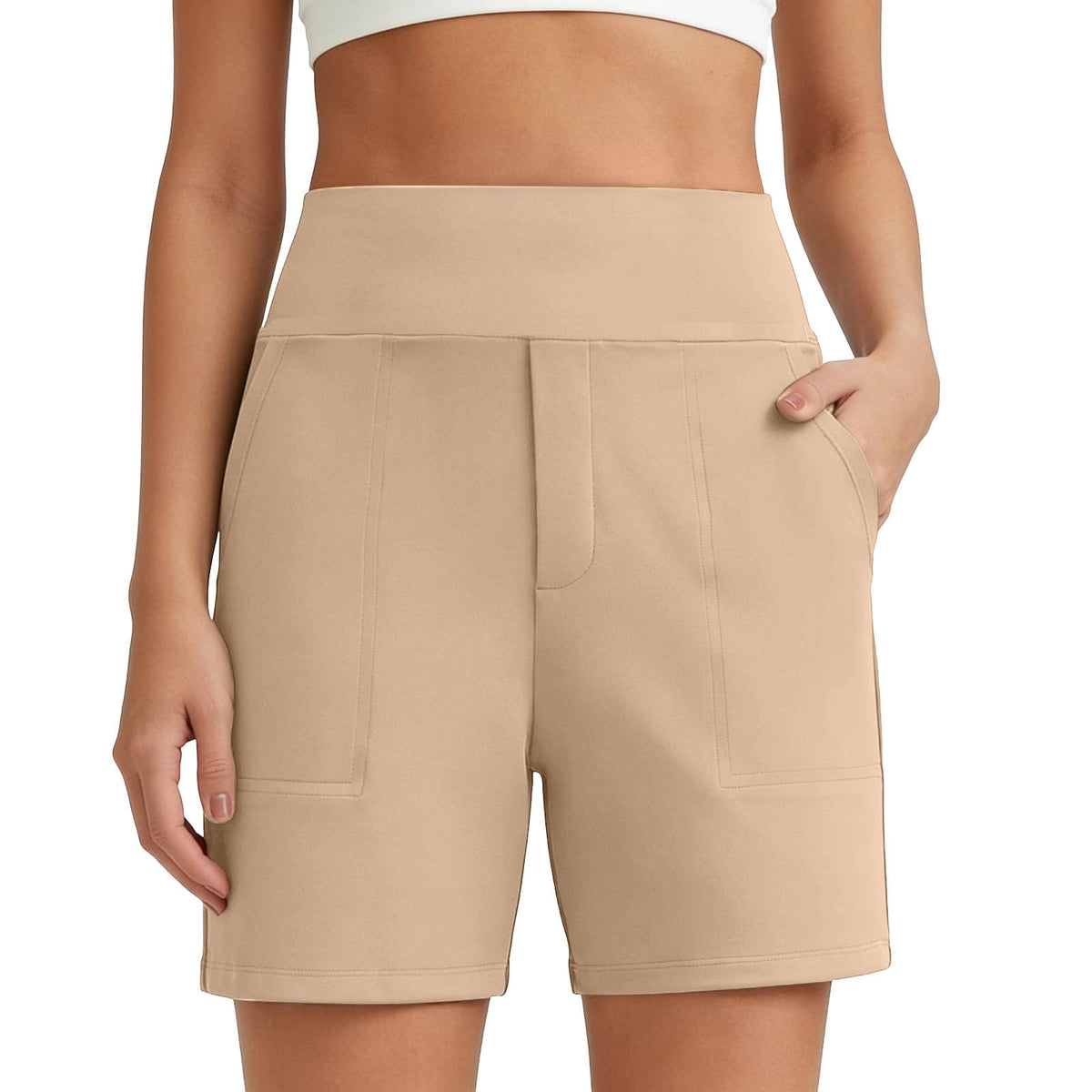 Women's High-Waisted Athletic Bermuda Shorts with Pockets – Running, Yoga, Summer Casual Activewear