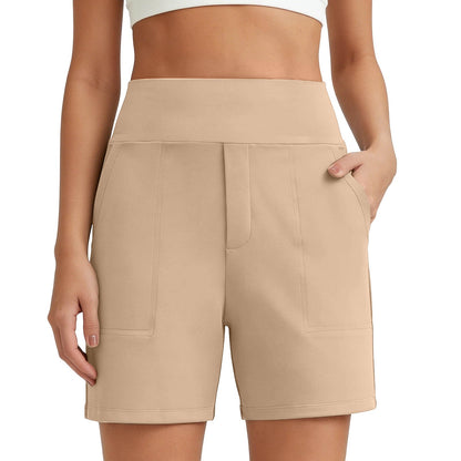 Women's High-Waisted Athletic Bermuda Shorts with Pockets – Running, Yoga, Summer Casual Activewear