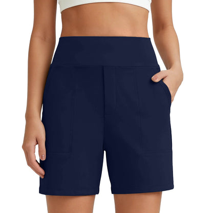 Women's High-Waisted Athletic Bermuda Shorts with Pockets – Running, Yoga, Summer Casual Activewear