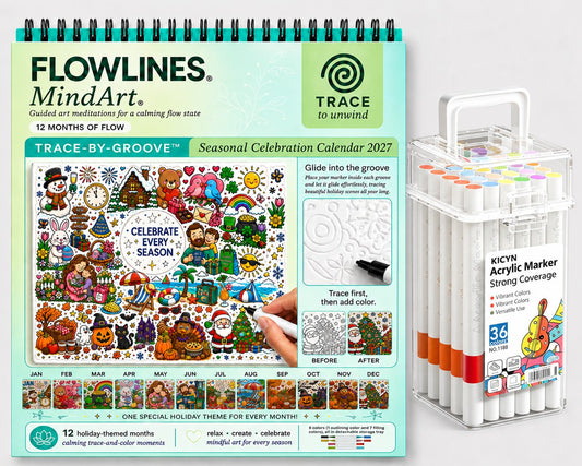 🎨Color The Year 2027: Trace-By-Groove Creative Calendar📅| Seasonal Guided Coloring Wall Calendar With Markers