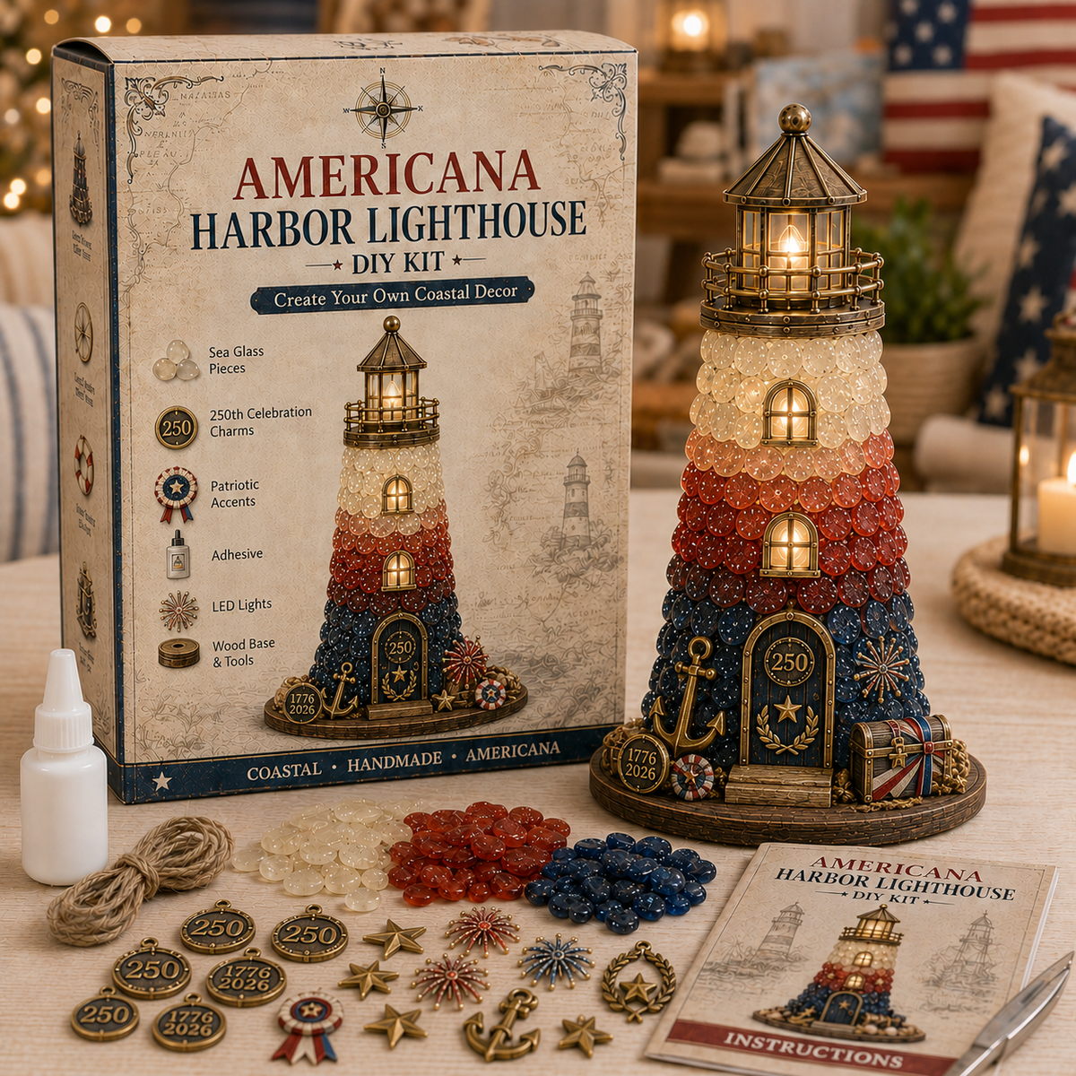 ⏳ Last Day 49% OFF – 🌊 DIY Sea Glass Lighthouse Kit – Light-Up Coastal Craft & Handmade Home Decor