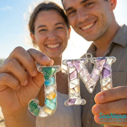 🌊 Handcrafted Wire-Wrapped Sea Glass Letter Ornament: More Than a Last Name, It's a Blessing
