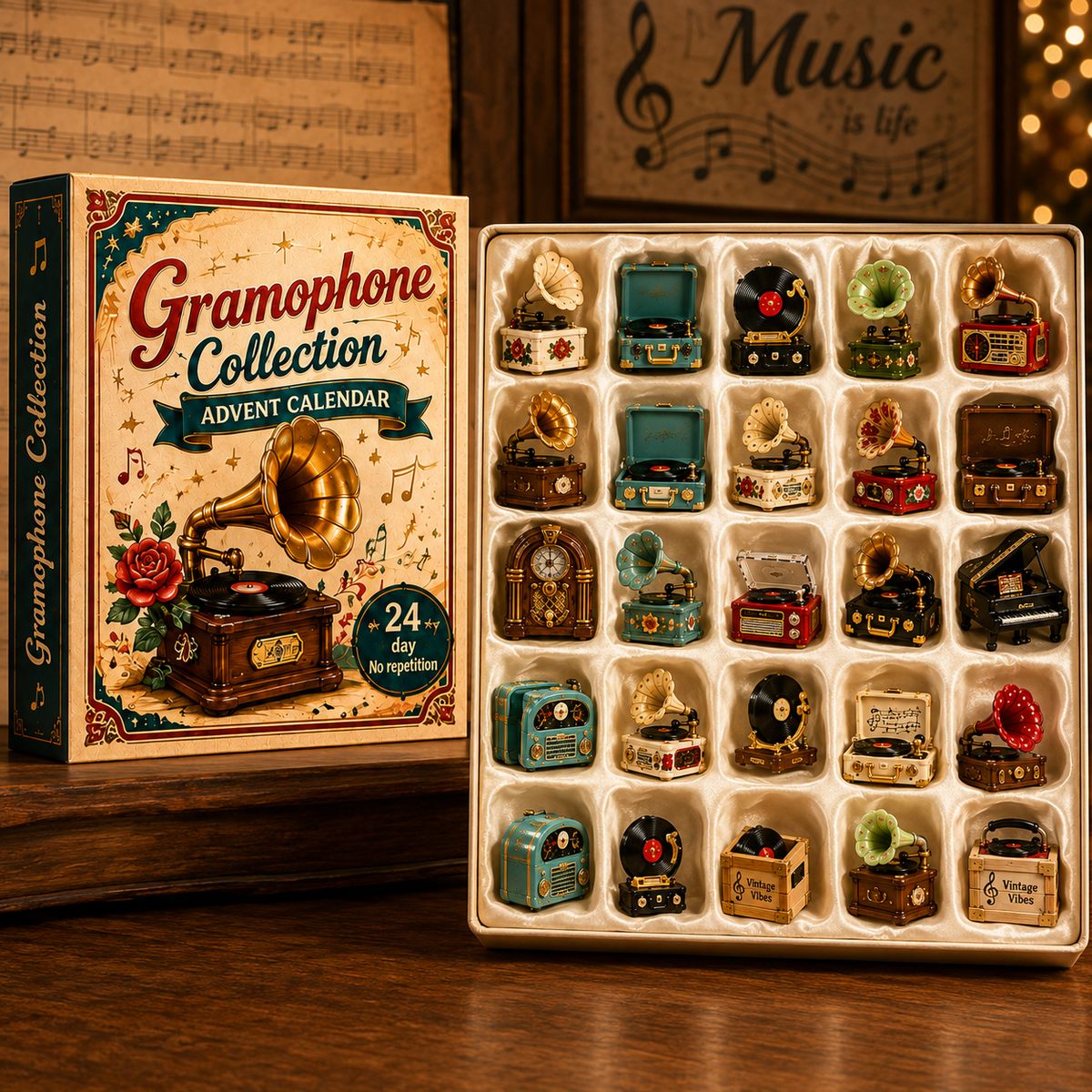 Gramophone Collection Advent Calendar 2026 – 24 Vintage Record Player & Music Miniatures, Retro Collectible Gift for Music Lovers