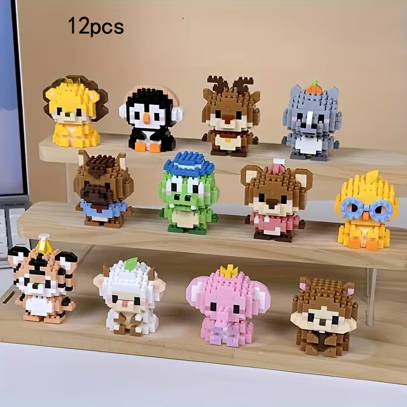 12 Pack Animals Building Block Sets,Micro Mini Animals Party Favors for Kids, Birthday Gift for Boy Girl(1,691 Pieces)