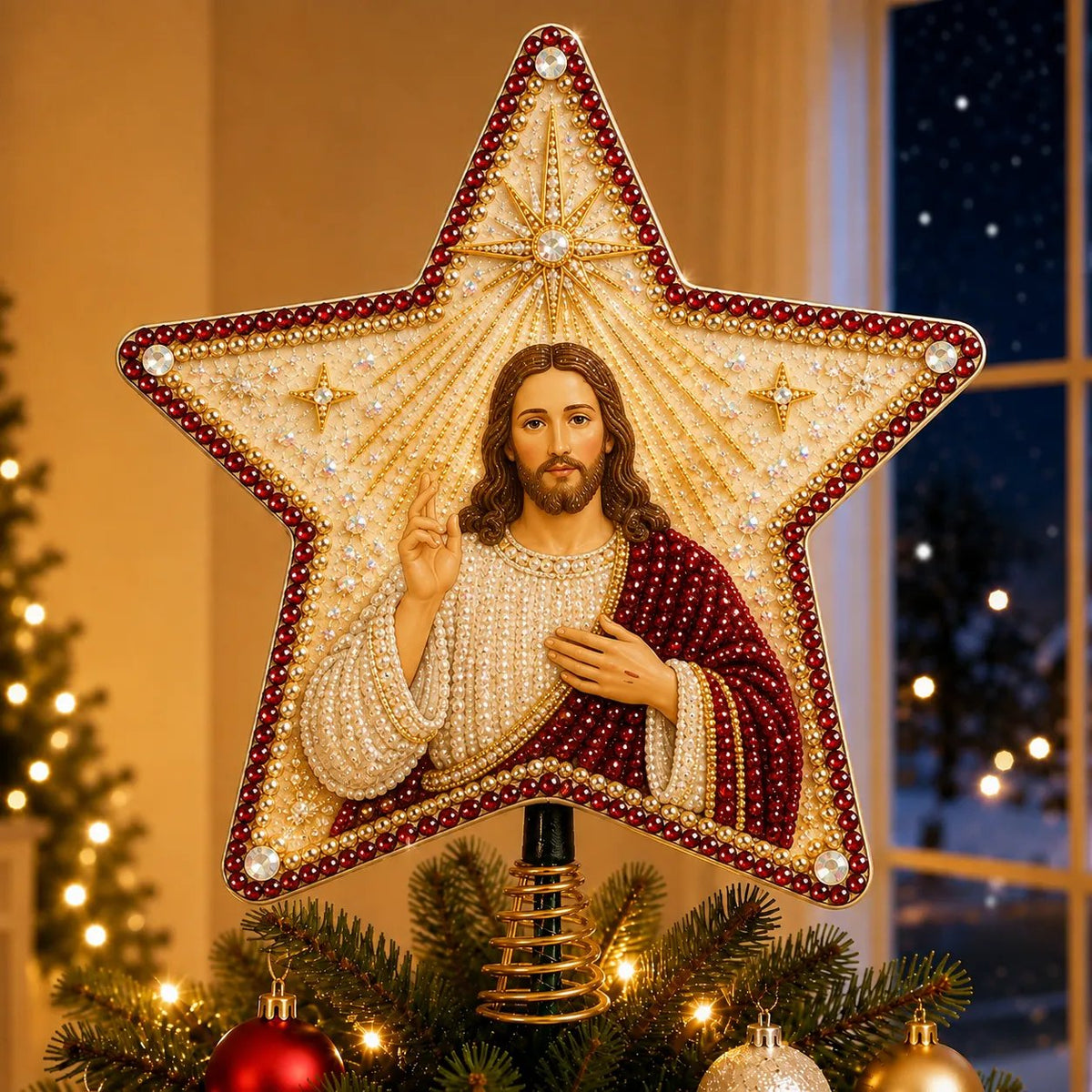 ✝️ Christian Pearl Diamond Art Christmas Tree Topper DIY Kit