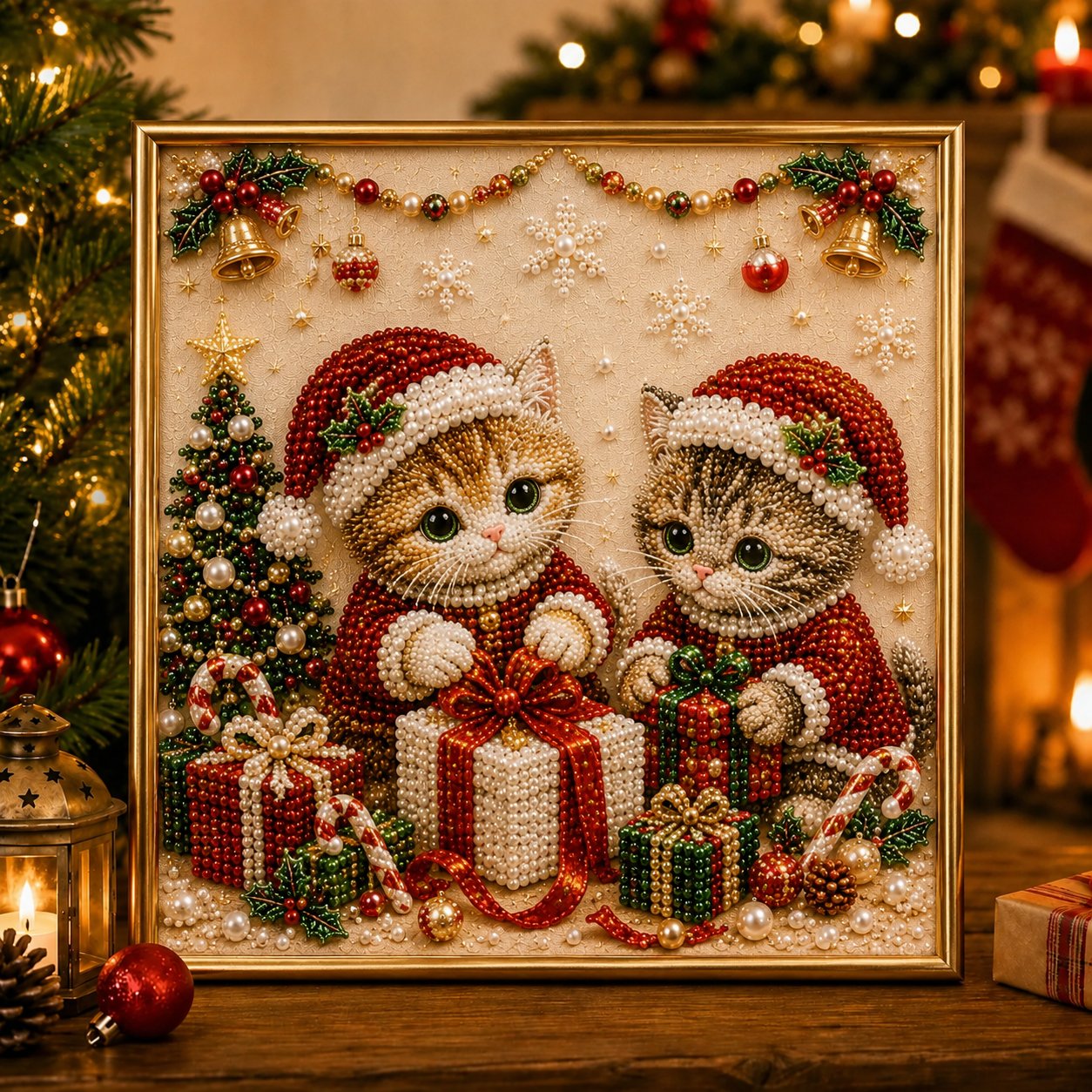 🎄🐾 LAST DAY 49% OFF – Premium 3D Pearl Christmas Kitty Art Kit 🎅🐱❄️