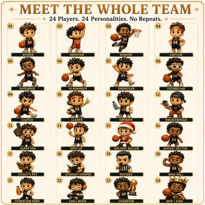 🏀 24-Day Basketball Christmas Advent Calendar | 24 Unique Collectible Basketball Figures for Daily Surprises, Team Building & Holiday Display 🎄✨