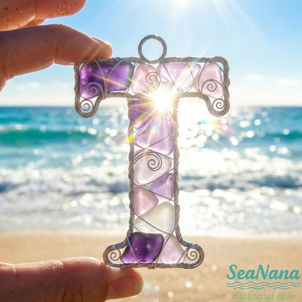 🌊 Handcrafted Wire-Wrapped Sea Glass Letter Ornament: More Than a Last Name, It's a Blessing