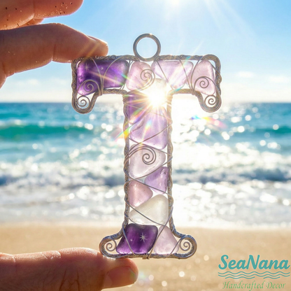 🌊 Handcrafted Wire-Wrapped Sea Glass Letter Ornament: More Than a Last Name, It's a Blessing