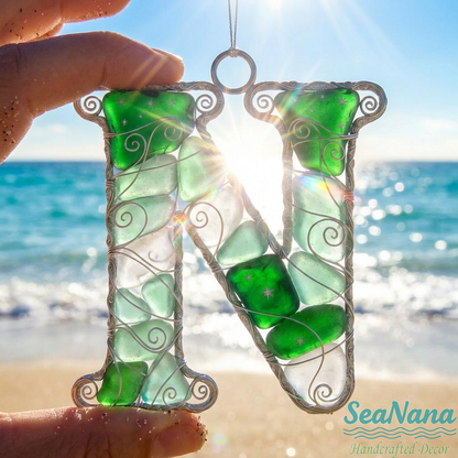 🌊 Handcrafted Wire-Wrapped Sea Glass Letter Ornament: More Than a Last Name, It's a Blessing