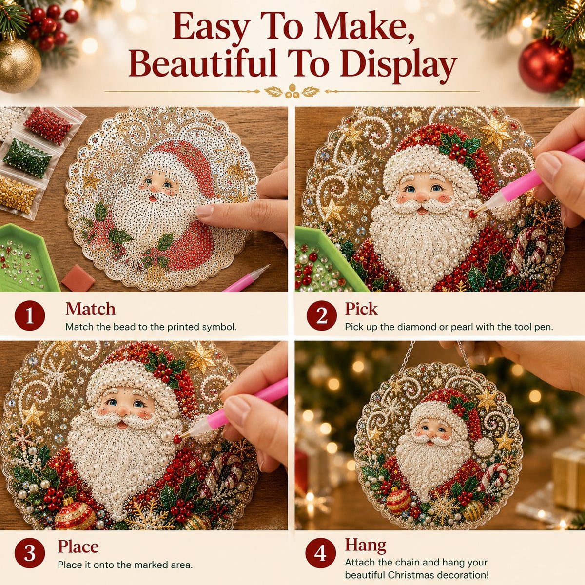🔥✨Limit to Sale✨🔥🎄 Premium Christmas Pearl Diamond Art Ornament Kit | DIY Holiday Hanging Decor