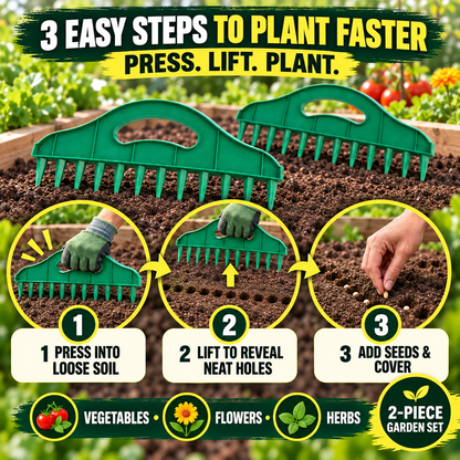 🏡 2-Pack Garden Seed Spacing Tool – Multi-Row Soil Dibbler & Furrow Maker