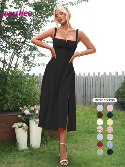 Women's Ruched Corset Midi Dress, Lace-Up Square Neck Milkmaid Party Dress | Limited-Time Sale