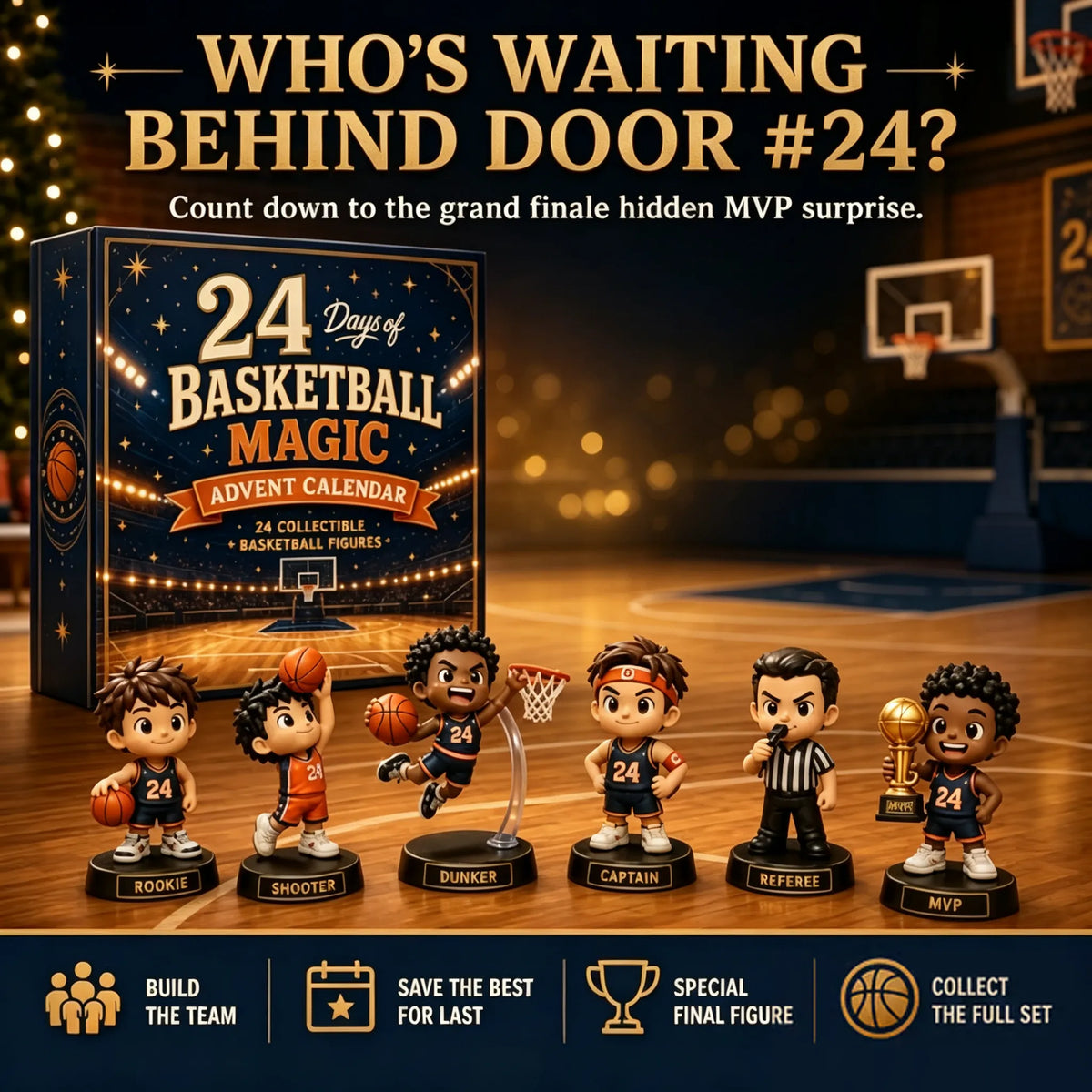 🏀 24-Day Basketball Christmas Advent Calendar | 24 Unique Collectible Basketball Figures for Daily Surprises, Team Building & Holiday Display 🎄✨