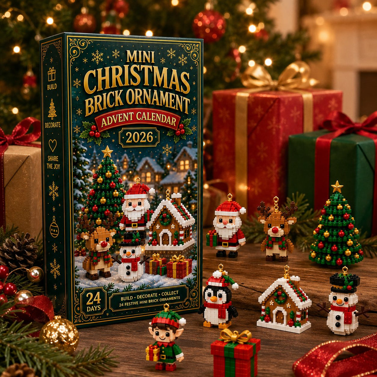 🔔🎄24-day mini Christmas tree advent calendar made of building blocks | 24 unique, buildable Christmas motifs with hanging loops for trees, garlands and festive decorations 🧱