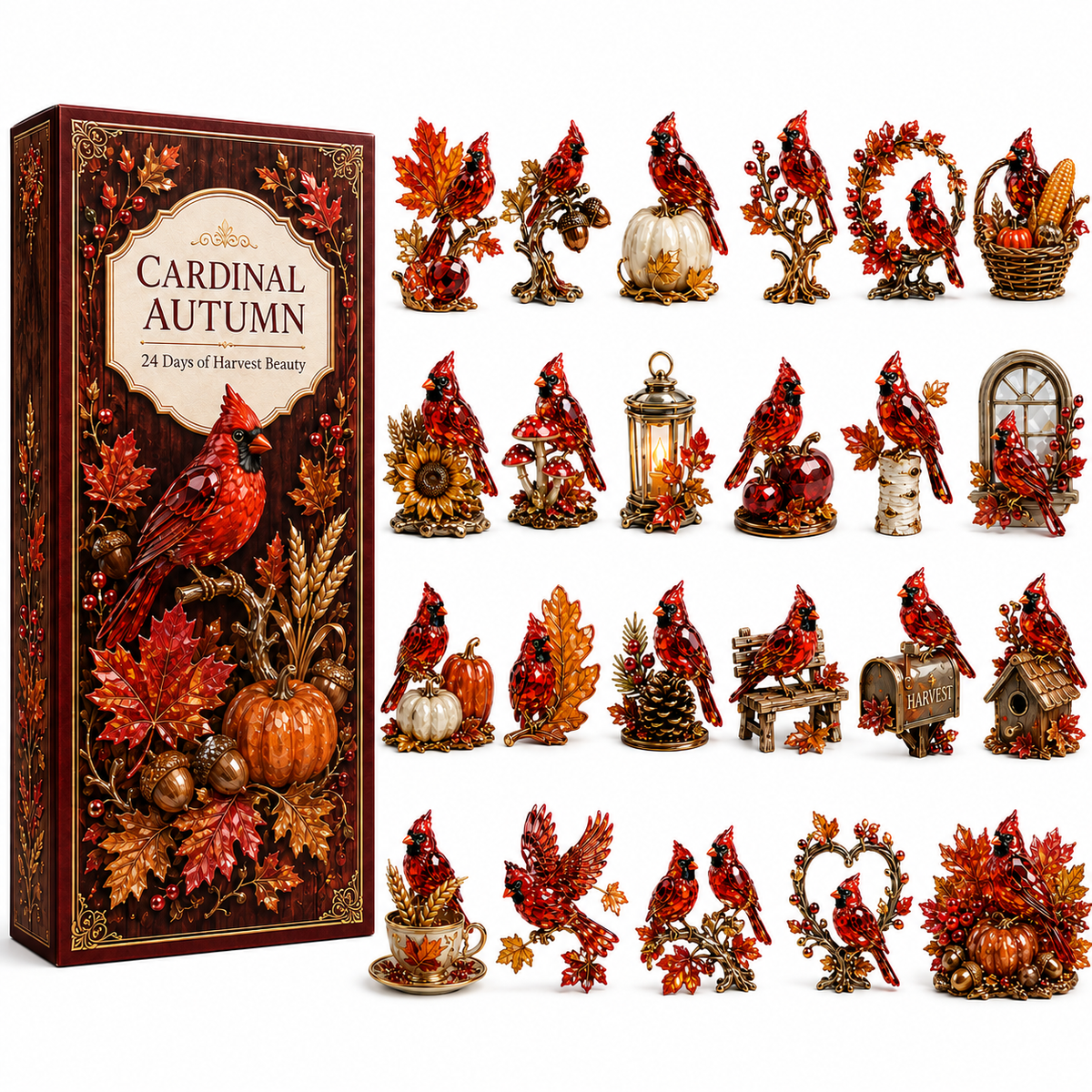 24-Day Cardinal Advent Calendar | Collectible Christmas & Autumn Figurines