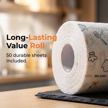 ✨ 50-Piece Reusable Cleaning Cloth Roll – Tear-Off Multipurpose Wipes for Kitchen & Home