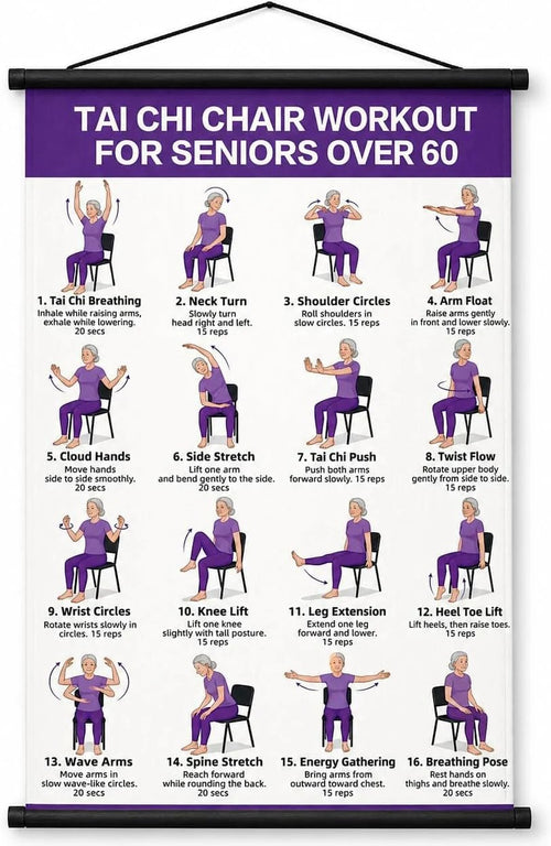 🔥Most Popular in 2026🔥Chair Tai Chi Workout Poster for Seniors – 16 Seated Exercises for Balance & Flexibility (16×24 in)