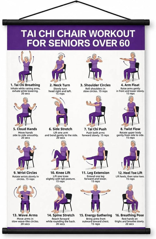 🔥🔥🔥Tai Chi Chair Workout Chart for Seniors (16 x 24 inches)