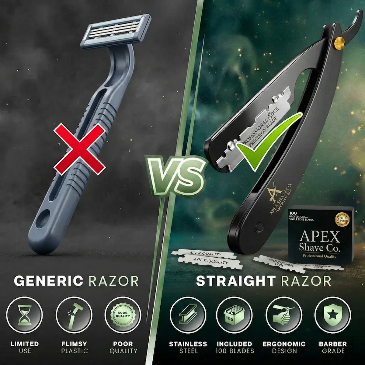 🔥LAST DAY 55% OFF - Professional Straight Razor for Men - Barber Edge Kit (100 Blades Included)