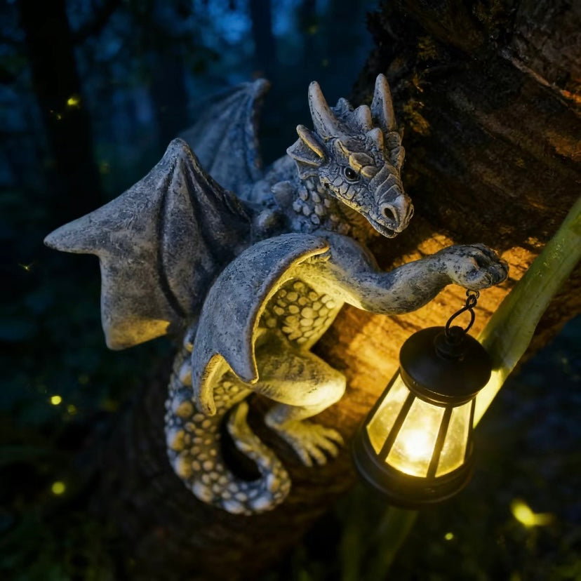 ⏰Hot Sale: Save 49%-Garden Decor Dragon Hugging Tree Garden Statue with Solar Lantern