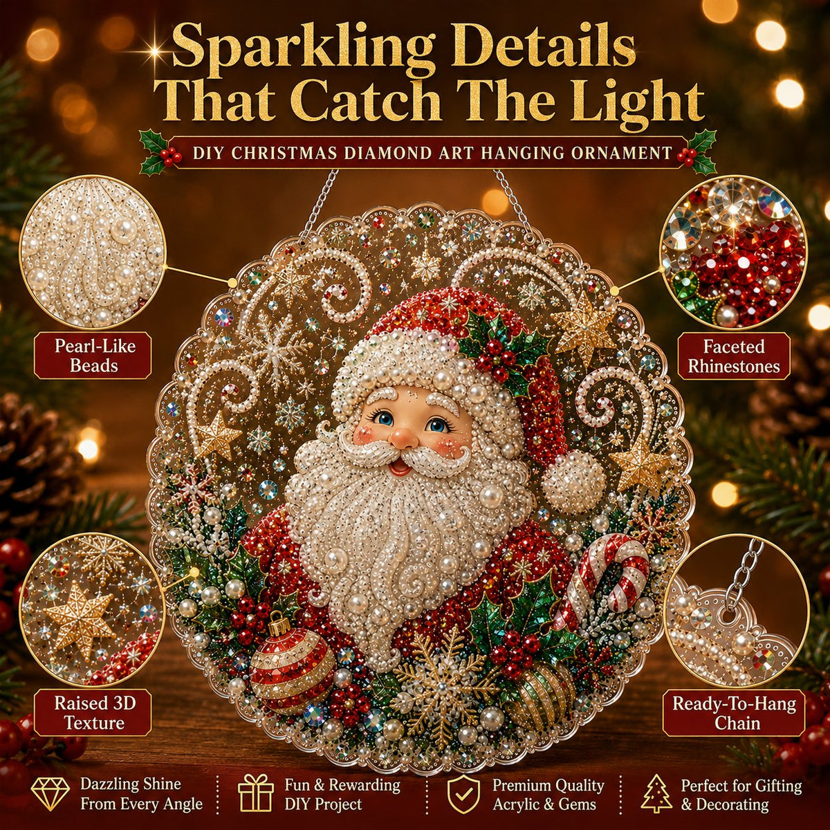 🔥✨Limit to Sale✨🔥🎄 Premium Christmas Pearl Diamond Art Ornament Kit | DIY Holiday Hanging Decor