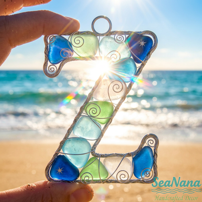 🌊 Handcrafted Wire-Wrapped Sea Glass Letter Ornament: More Than a Last Name, It's a Blessing