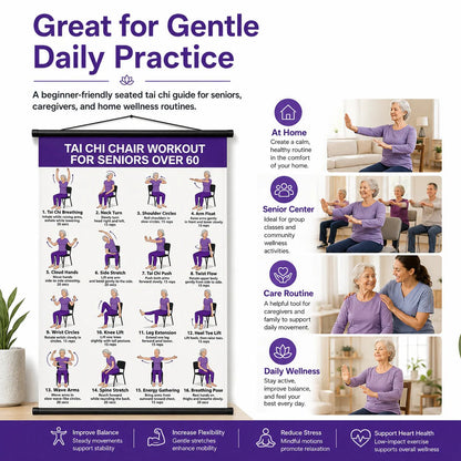🔥Most Popular in 2026🔥Chair Tai Chi Workout Poster for Seniors – 16 Seated Exercises for Balance & Flexibility (16×24 in)