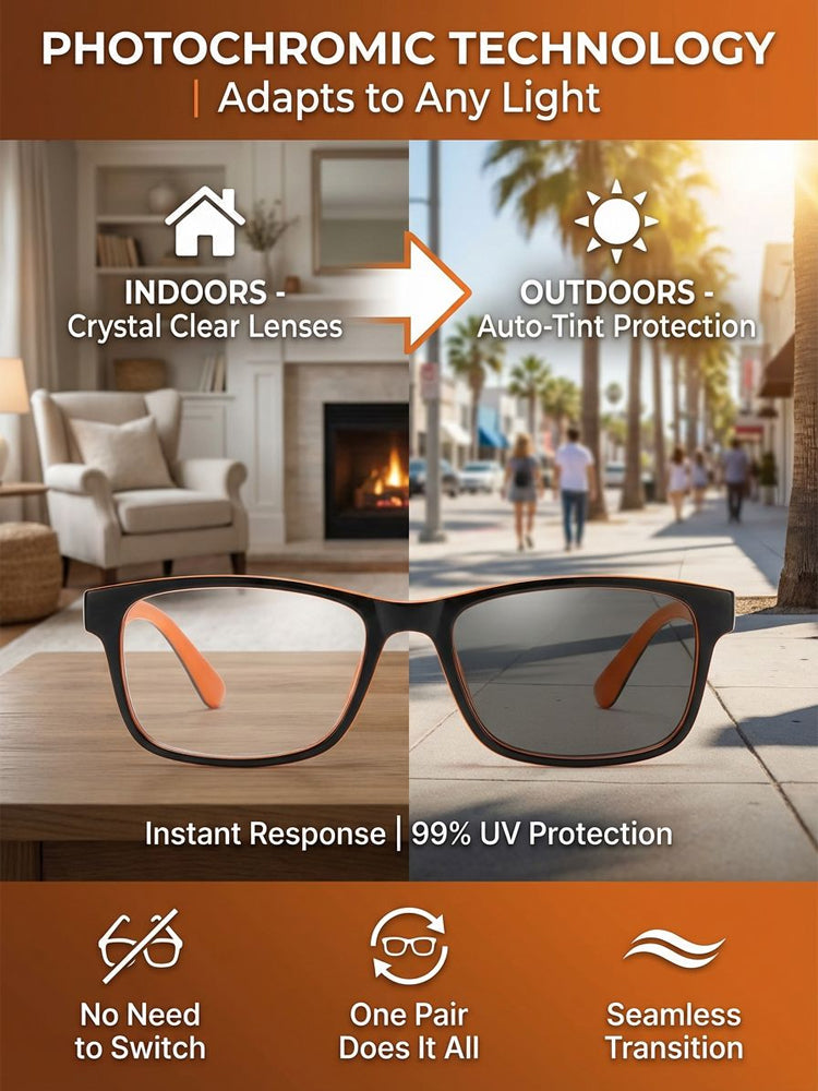 🔥LAST DAY 50% OFF - 👓✨ Smart zoom photosensitive glasses, one pair covers both near and far vision with no need to switch other glasses. Built-in smart sensor auto-tints outdoors and turns into professional sunglasses in seconds 🕶️.