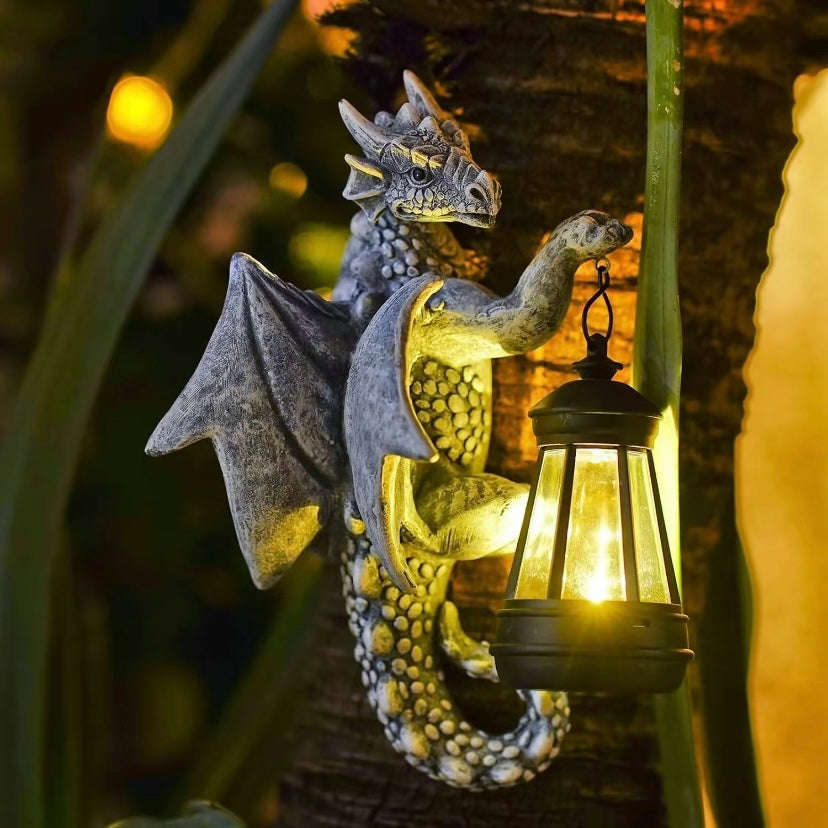 ⏰Hot Sale: Save 49%-Garden Decor Dragon Hugging Tree Garden Statue with Solar Lantern
