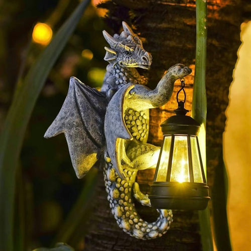 ⏰Hot Sale: Save 49%-Garden Decor Dragon Hugging Tree Garden Statue with Solar Lantern