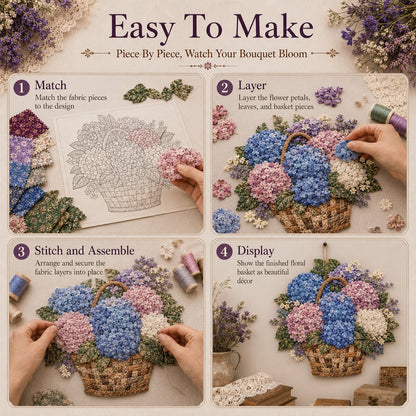 🔥Most Popular in 2026🔥🌸🧵 Premium Floral Basket Patchwork DIY Kit | High-Quality Layered Fabric Bouquet with Raised Petals & Woven Basket Details ✨