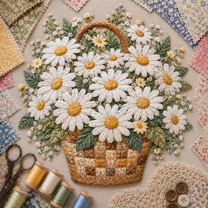 🔥Most Popular in 2026🔥🌸🧵 Premium Floral Basket Patchwork DIY Kit | High-Quality Layered Fabric Bouquet with Raised Petals & Woven Basket Details ✨