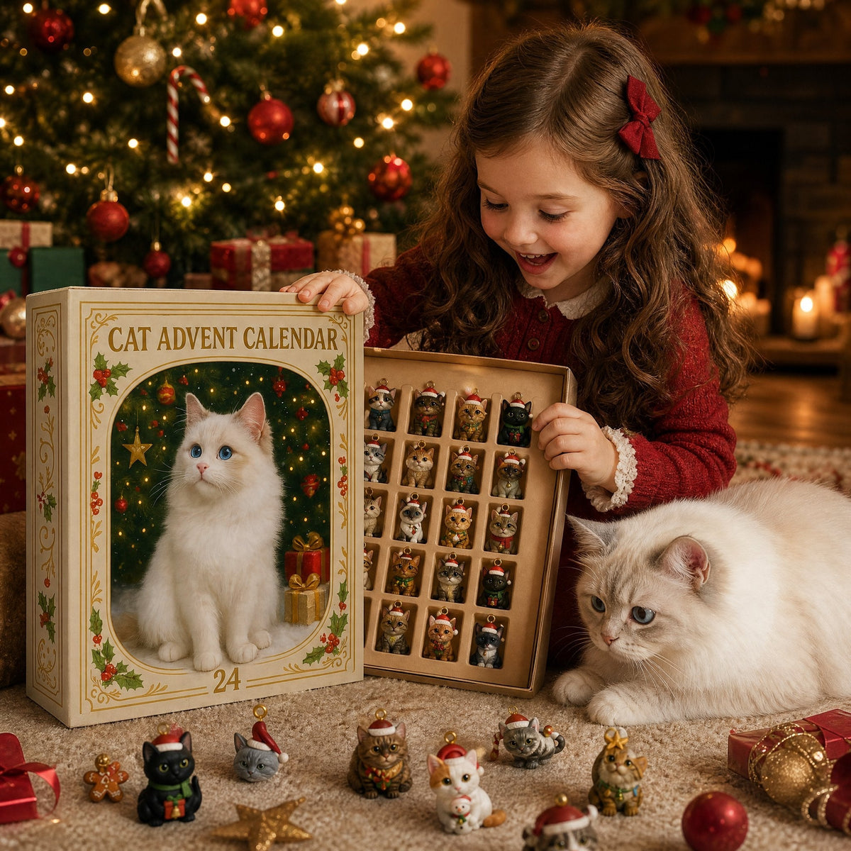 Family enjoying Cat Advent Calendar