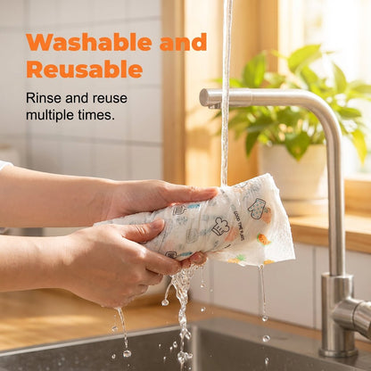 ✨ 50-Piece Reusable Cleaning Cloth Roll – Tear-Off Multipurpose Wipes for Kitchen & Home