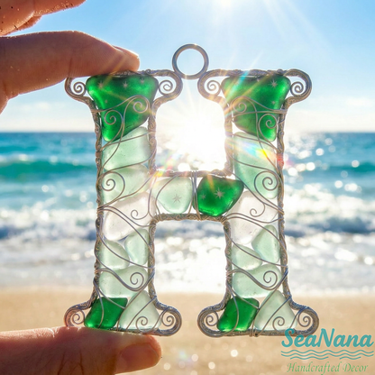 🌊 Handcrafted Wire-Wrapped Sea Glass Letter Ornament: More Than a Last Name, It's a Blessing