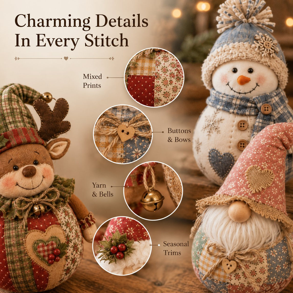 🎄 DIY Patchwork Fabric Doll Kit – Create Your Own Handmade Christmas Character
