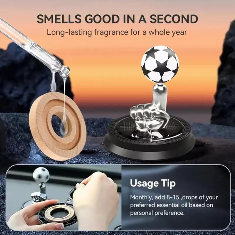 🔥Most Popular in 2026🔥⚽🚗Solar Rotating Football Car Air Freshener & Aromatherapy Diffuser – Reusable Ornament for Car, Office & Home