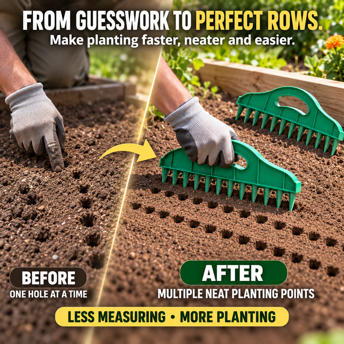 🏡 2-Pack Garden Seed Spacing Tool – Multi-Row Soil Dibbler & Furrow Maker